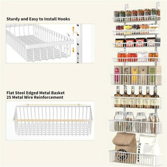 Moforoco Over the Door Pantry Organizer 8 Tier Metal Spice Rack Storage - Picture 2 of 7